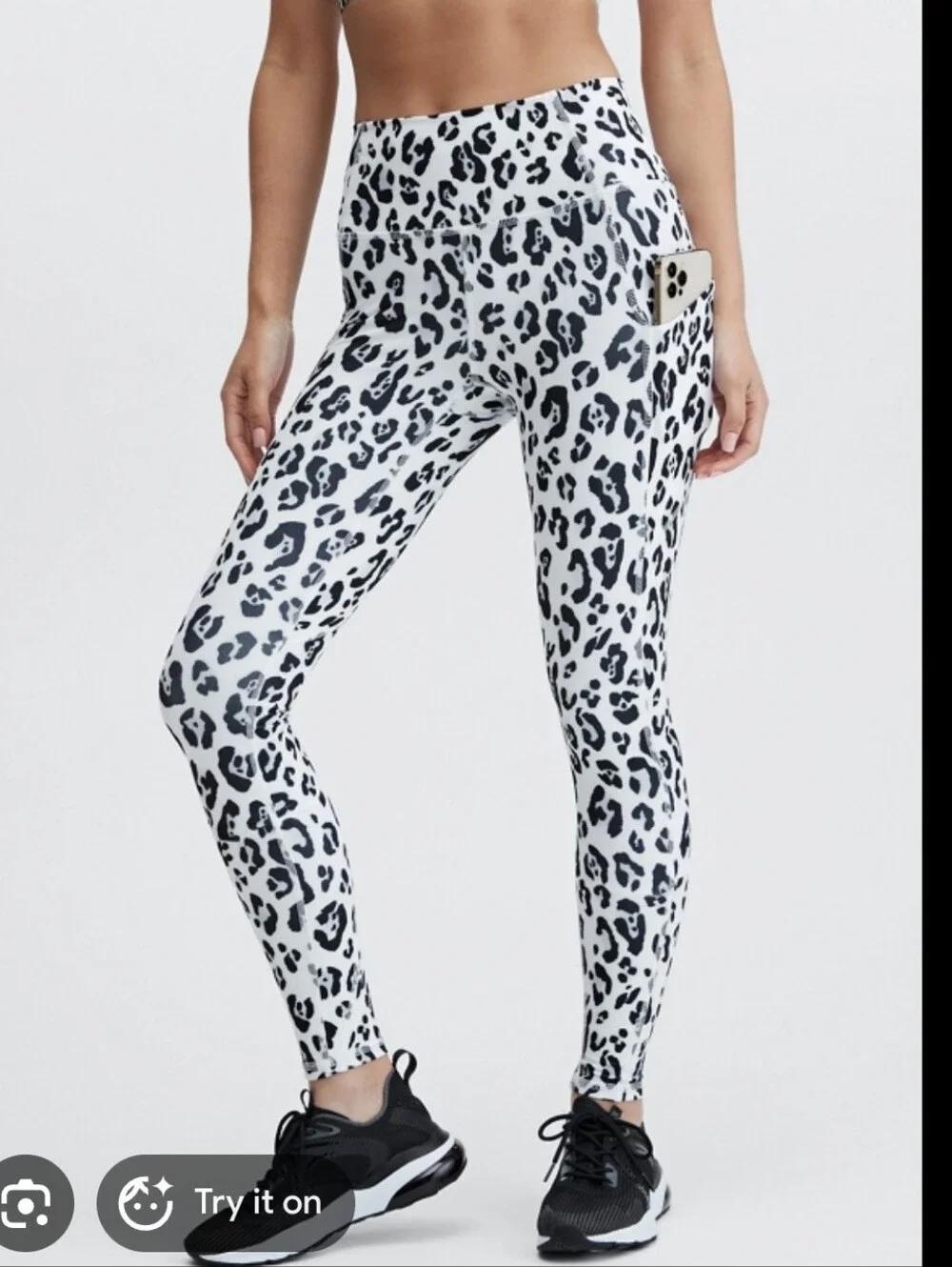 Fabletics Oasis White Leopard Print Leggings - Black Spot Pattern